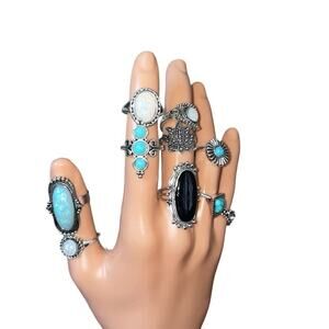 NEW women's rings turquoise boho set of 10 various sizes western indian western